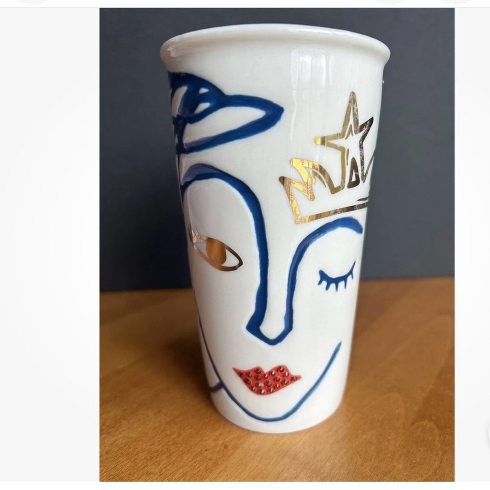 Starbucks Gold Crown Winking Mermaid Ceramic Tumbler 2016 Siren Swarovski